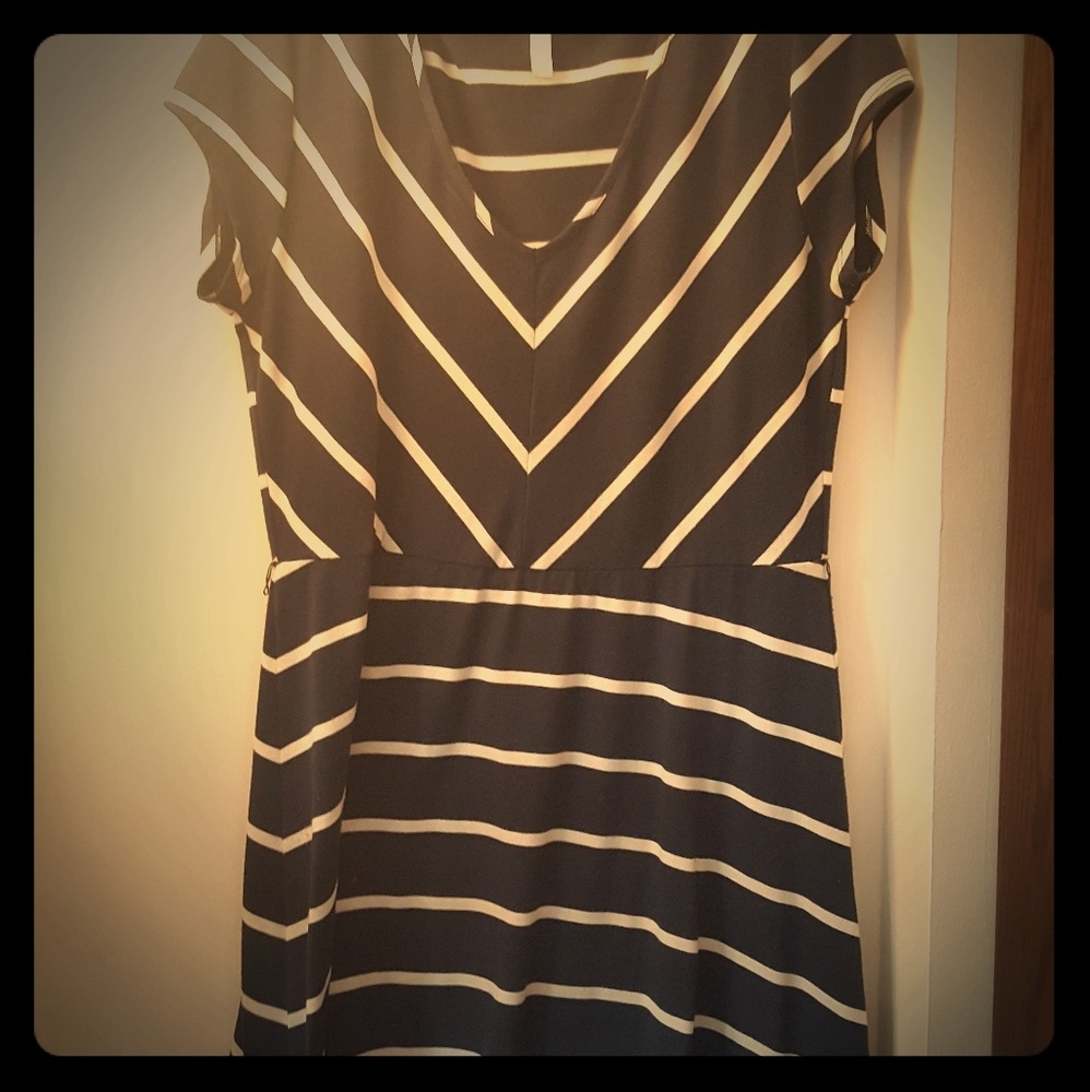 Navy w/ white stripes fit and flare dress